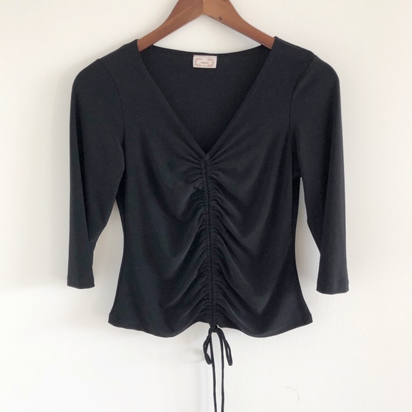 Cantata Tops - Cantata Black Stretch Gathered Front Top